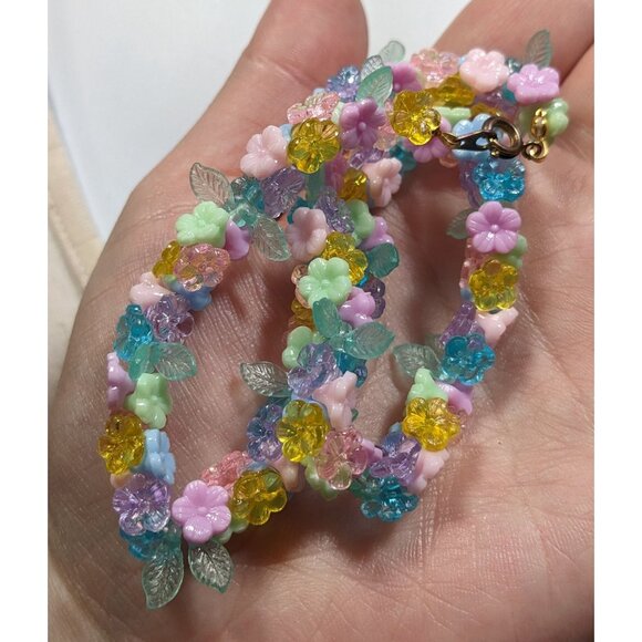 Vintage 60s Pastel Floral Beaded Necklace - Picture 3 of 6